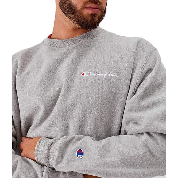 Champion Reverse Weave Crew Neck Fleece Sweatshirt Script Oxford Grey 3XL BIG - Picture 2 of 11